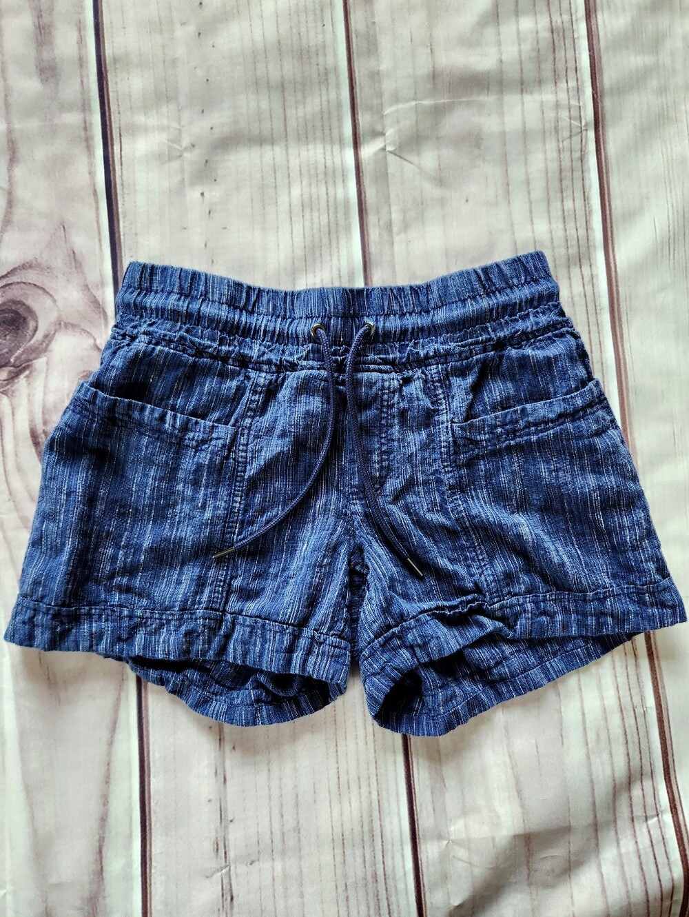 Athleta "Cabo Linen Textured" Striped Shorts Blue 100% Linen | Women's Size 2 - Picture 4 of 9